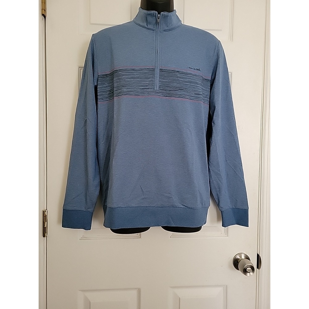 TravisMathew Splash of Color Quarter Zip Pullover Heather Mid Blue 1MY326 Mens S
